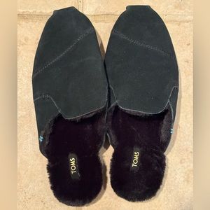 Toms nova leather black suede faux fur